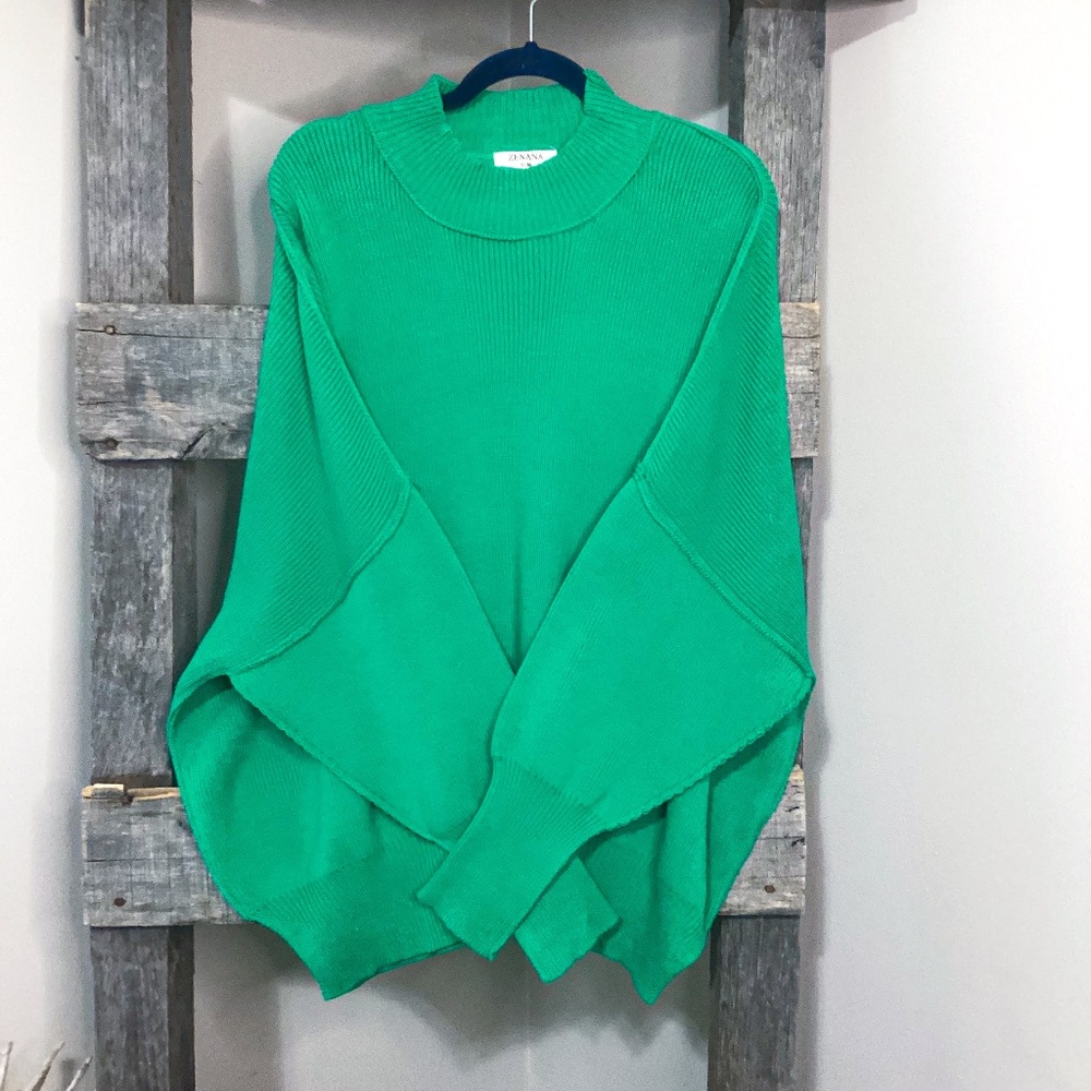 NWOT Zenana Oversized Chunky Sweater with Side Slits - Green